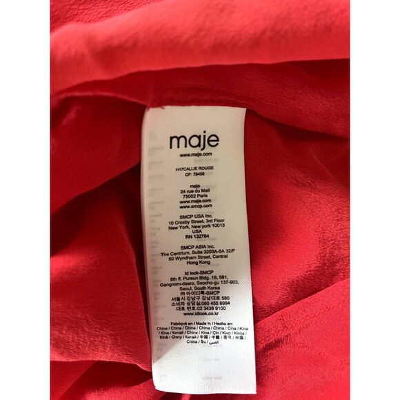 Womens Maje 100% Silk Red Callie Blouse Top Ruffle Long Sleeve Size 3 (Large) - Picture 4 of 9